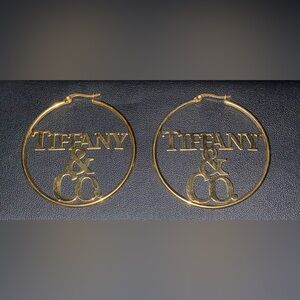 Tiffany Marked Gold Logo Hoop Earrings